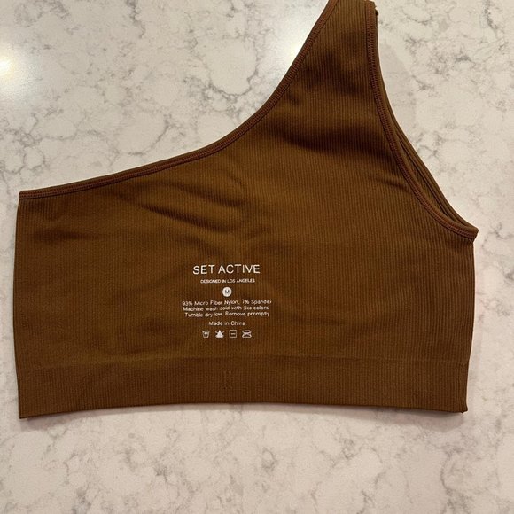SET ACTIVE Sculptflex one shoulder sports bra in little havana brown size medium - Picture 2 of 3